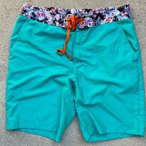 Men's Robert Graham Board Shorts Green Teal Solid 36 Beach Surf Swim Preppy Sun